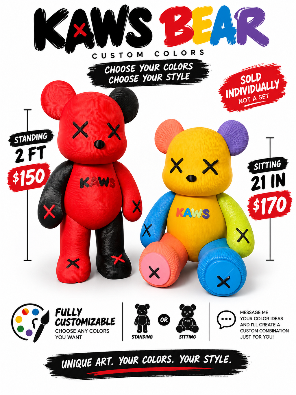 Custom Color Bear Figure – 2 ft Standing or 21 in Sitting