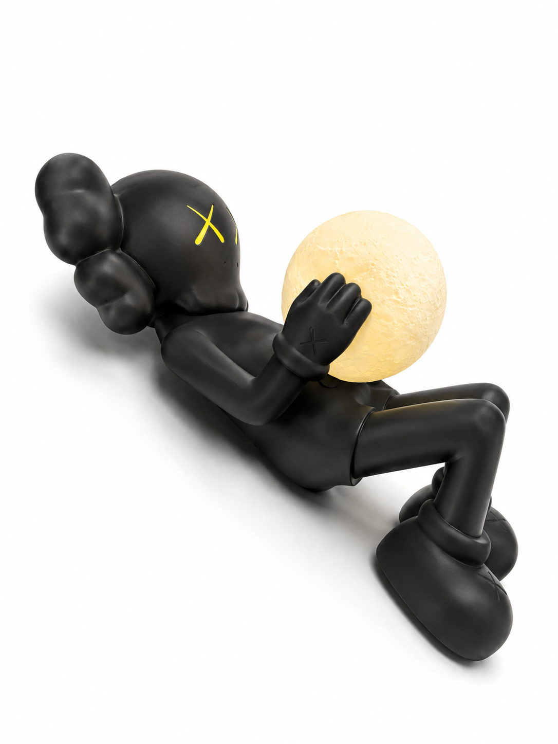 18-Inch Reclining Figure with Light-Up Moon Lamp – Black Collectible Art Statue