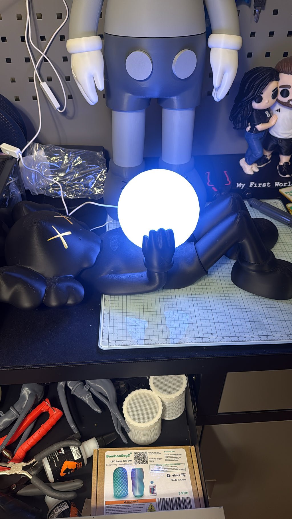 18-Inch Reclining Figure with Light-Up Moon Lamp – Black Collectible Art Statue