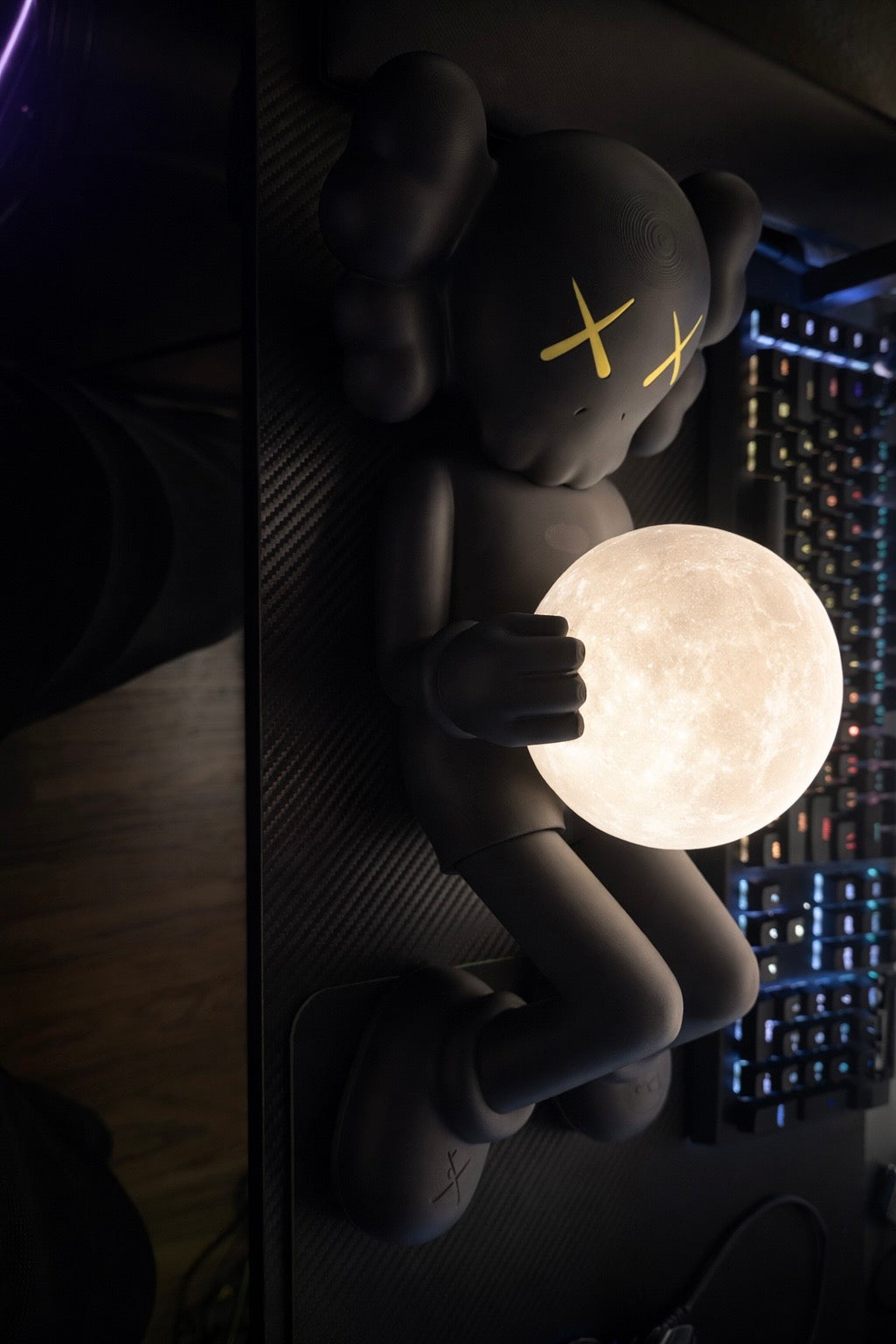 18-Inch Reclining Figure with Light-Up Moon Lamp – Black Collectible Art Statue