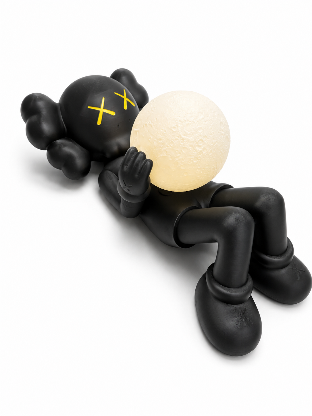 18-Inch Reclining Figure with Light-Up Moon Lamp – Black Collectible Art Statue