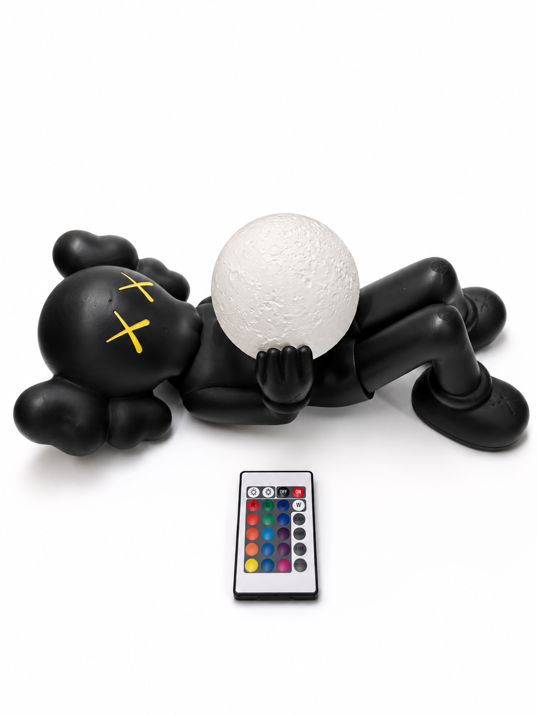 18-Inch Reclining Figure with Light-Up Moon Lamp – Black Collectible Art Statue