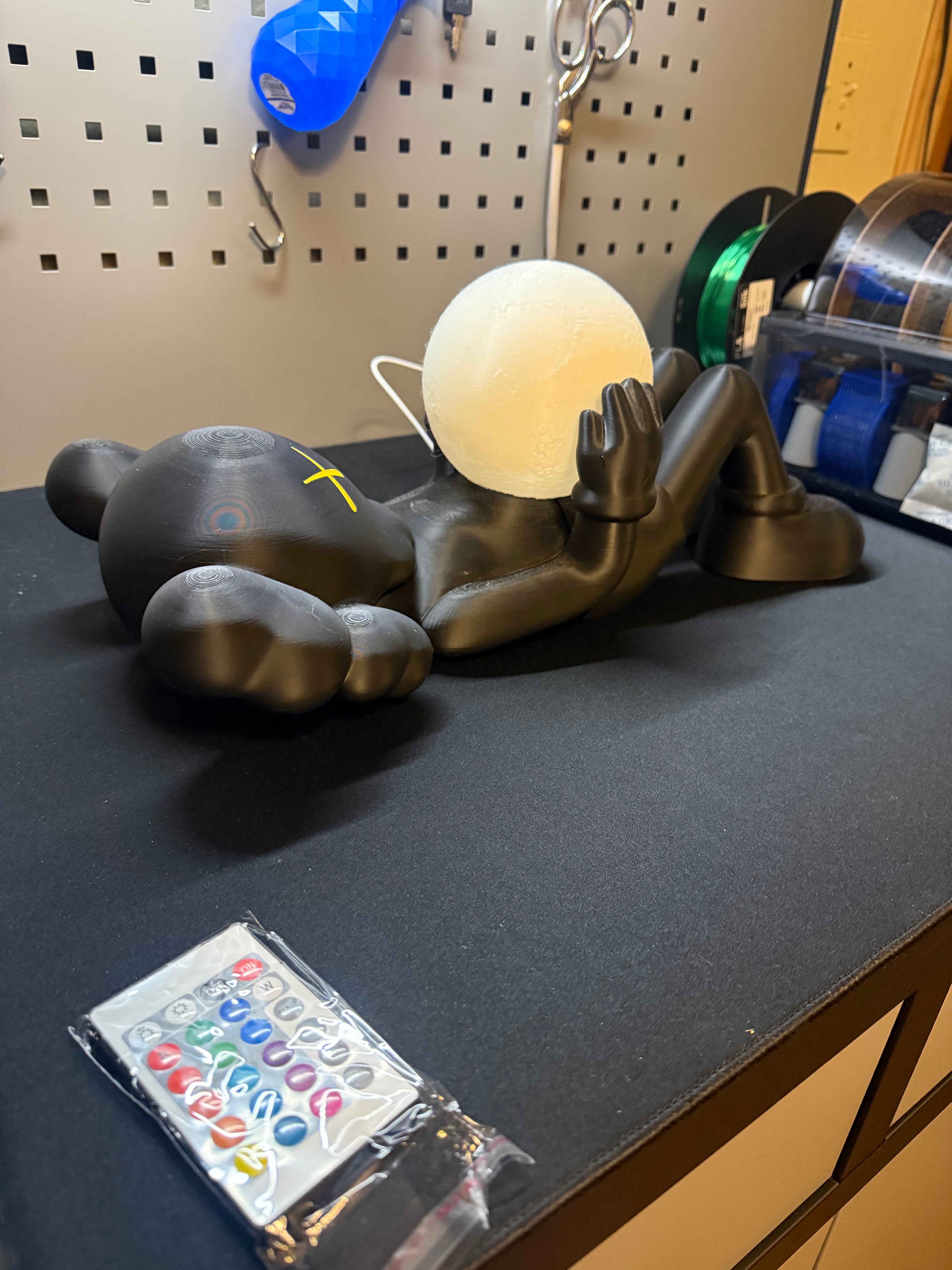 18-Inch Reclining Figure with Light-Up Moon Lamp – Black Collectible Art Statue