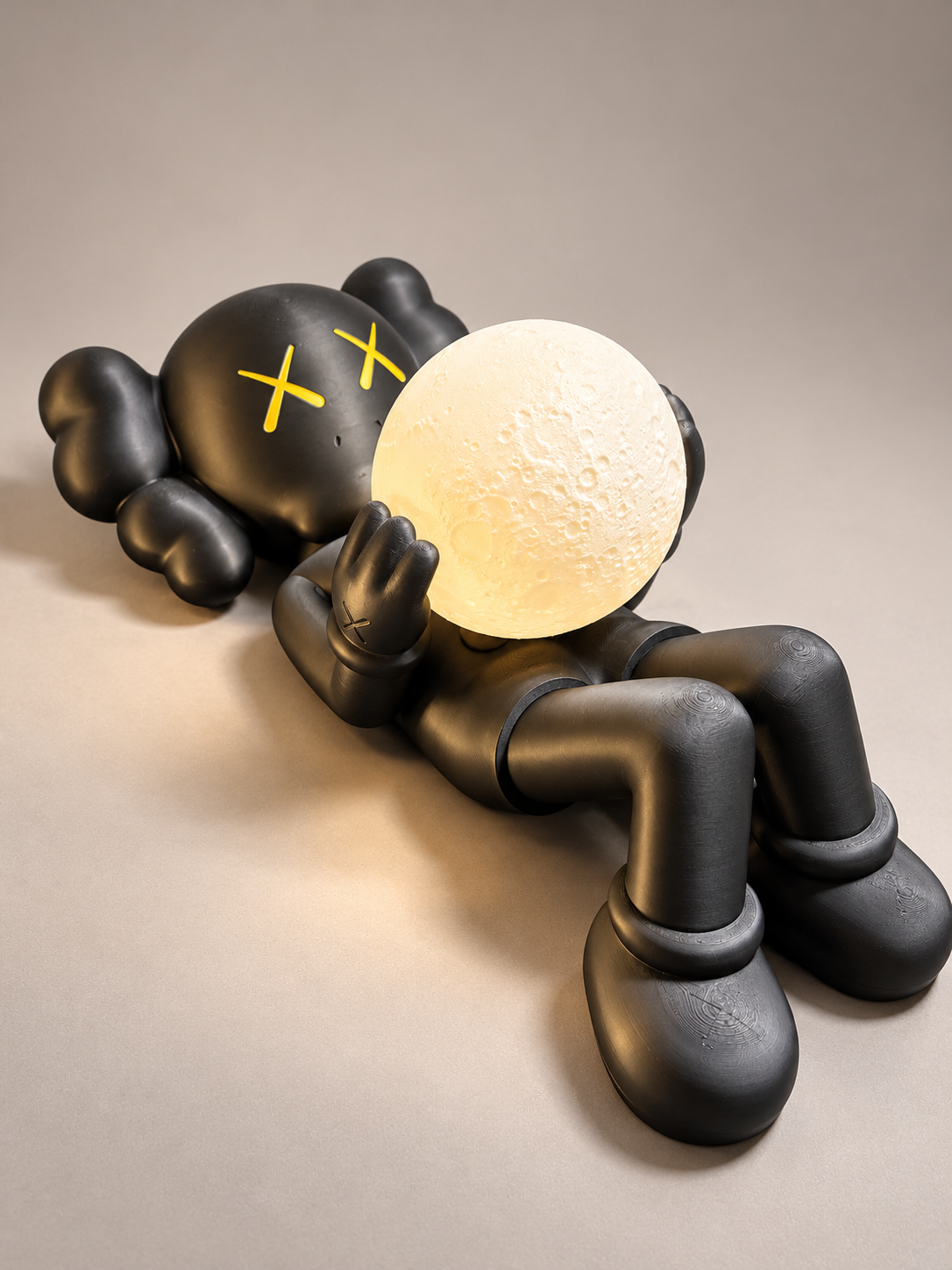 18-Inch Reclining Figure with Light-Up Moon Lamp – Black Collectible Art Statue